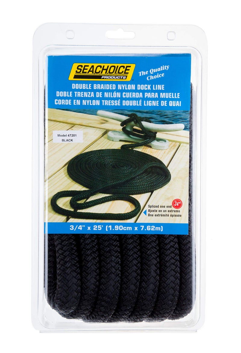 Seachoice Double-Braid Nylon Dock Line w/Eye Splice, Pre-Shrunk, Heat Stabilized, 3/4 in. X 25 Ft., Black - Image 4